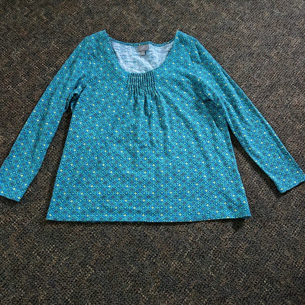 J.Jill Blouse/Tunic pleated neckline long sleeve Size M